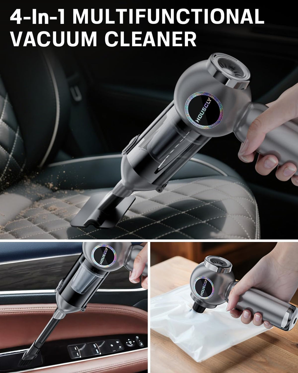 Handheld Car Vacuum Portable Cordless 25000Pa High Power Small Mini Hand Vacuum Rechargeable 4-In-1 Wireless Handheld Vac for Car Office Desktop Home Cleaning Ideal Gifts for Men & Women