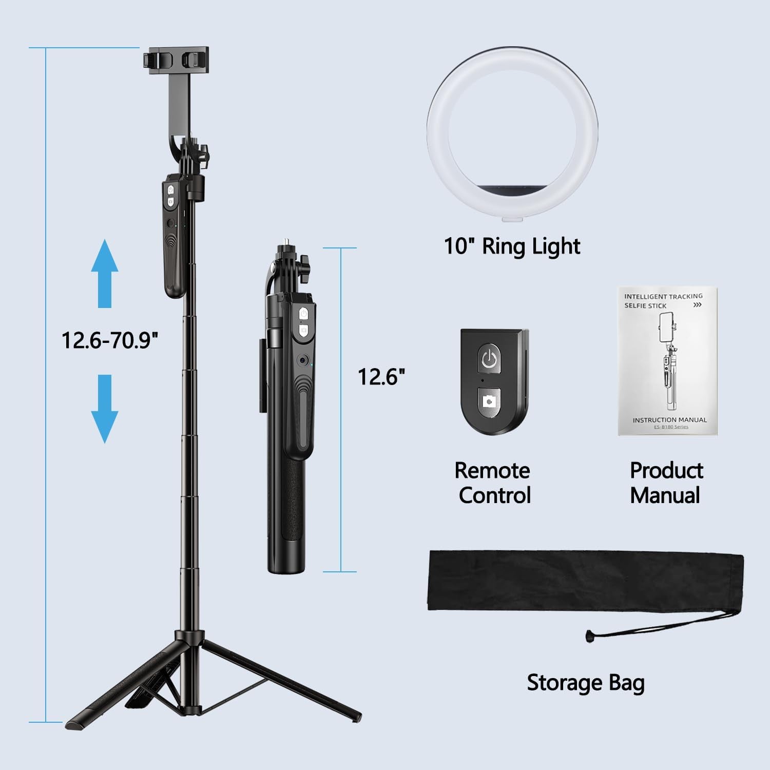 70.9" Auto Face Tracking Tripod with 360 Rotation & 10" Ring Light, Phone Tripod & Selfie Stick with Remote for Cell Phone 4"-7", Motion Sensor for Live Stream Vlog Video Recording