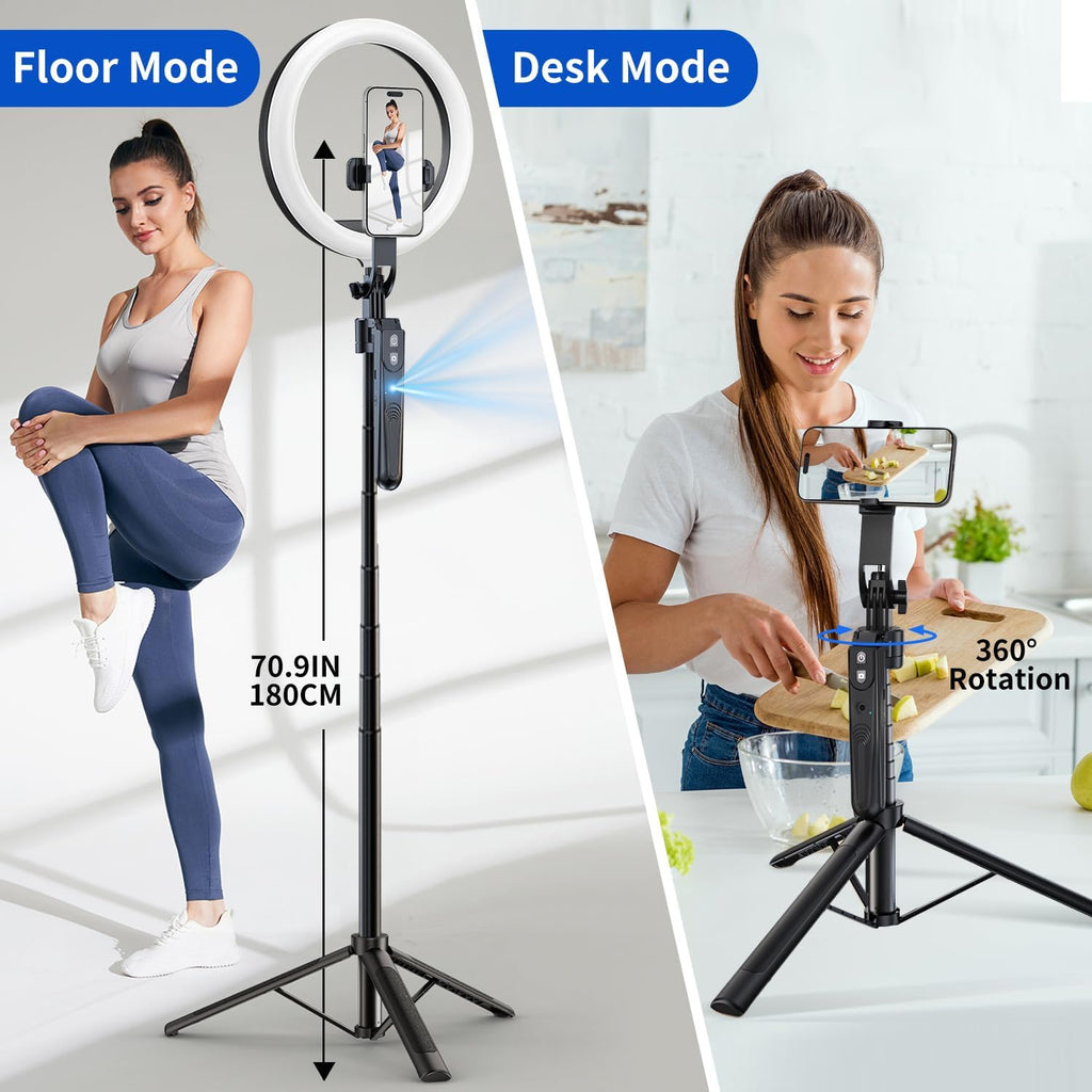 70.9" Auto Face Tracking Tripod with 360 Rotation & 10" Ring Light, Phone Tripod & Selfie Stick with Remote for Cell Phone 4"-7", Motion Sensor for Live Stream Vlog Video Recording