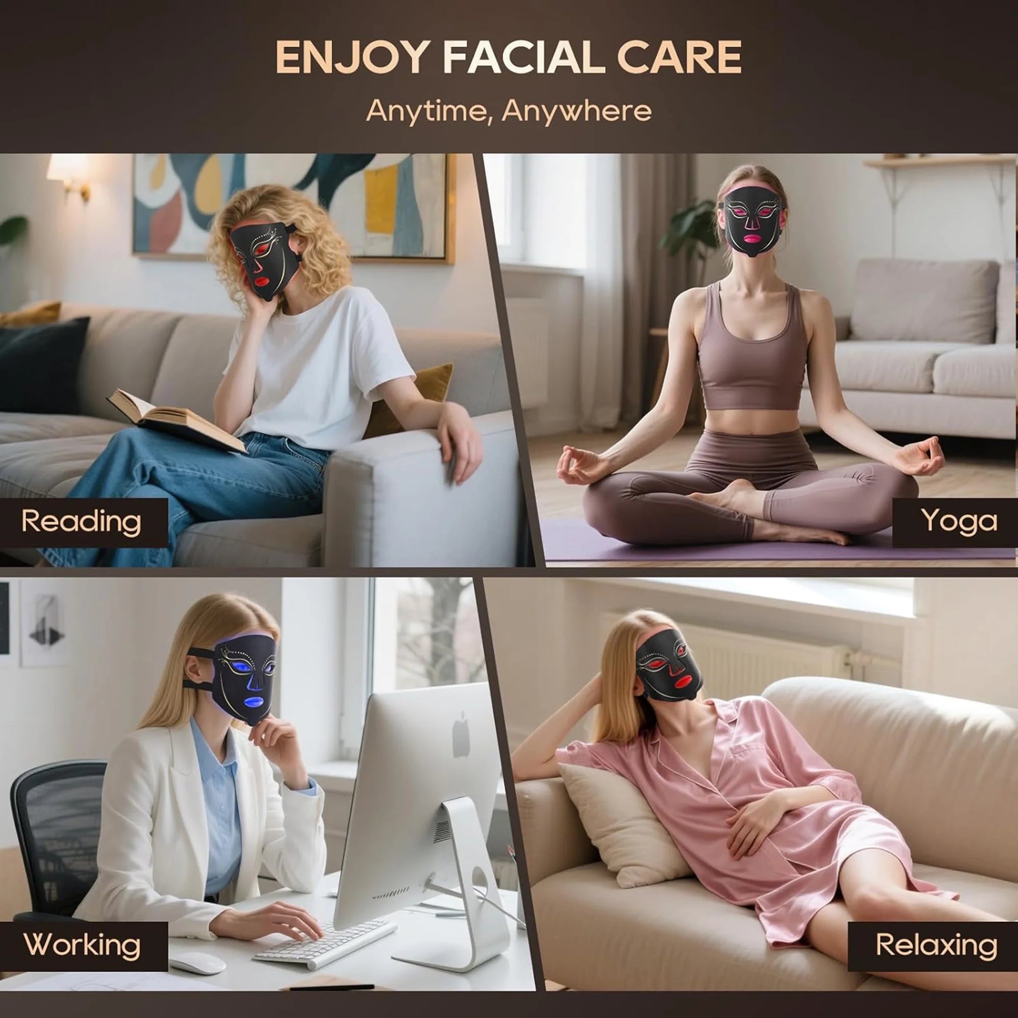 Red Light Therapy Mask for Face – 4‑Mode LED Light Therapy with Remote, Portable Skin Rejuvenation Device for Home & Travel