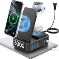 300W Charging Station for Multiple Devices Apple,10 in 1 Wireless Charger for Iphone,Gan III USB C 65W PD Fast Charging Stand Dock for Macbook,Iwatch&Airpods (Wireless Charging Only for Apple)
