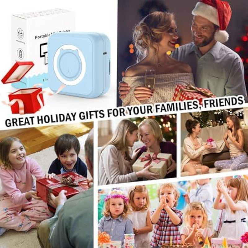 Mini Blue-Tooth Printer, Wireless Sticker Printer with 10 Rolls Paper for Iphone/Android