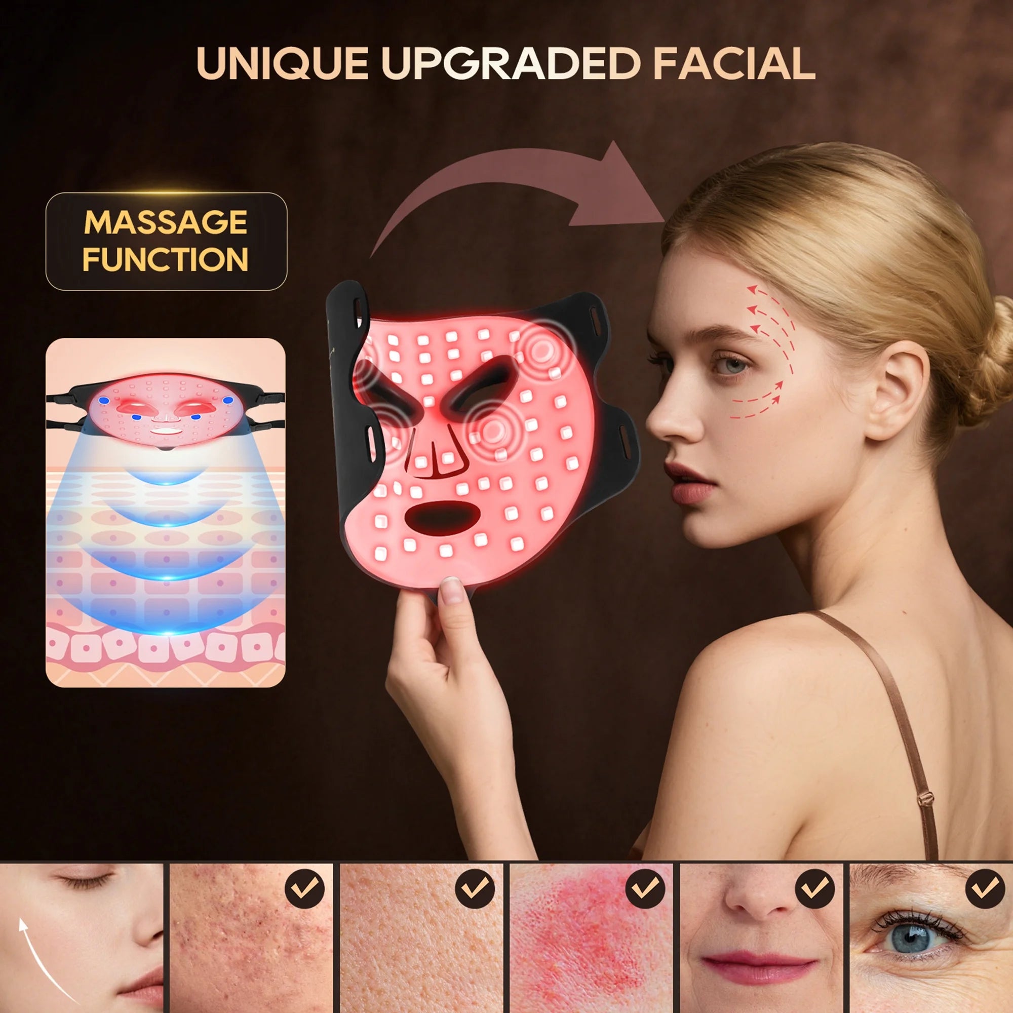 Red Light Therapy Mask for Face – 4‑Mode LED Light Therapy with Remote, Portable Skin Rejuvenation Device for Home & Travel