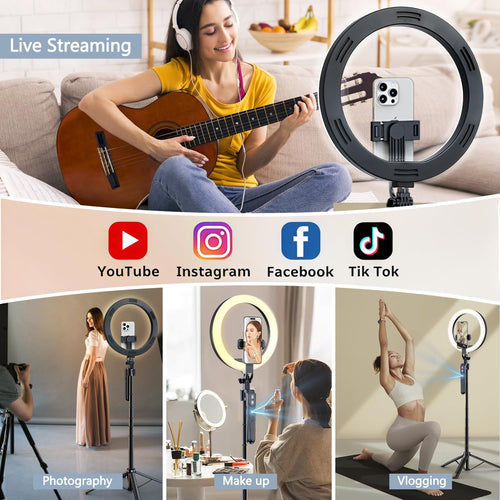 70.9" Auto Face Tracking Tripod with 360 Rotation & 10" Ring Light, Phone Tripod & Selfie Stick with Remote for Cell Phone 4"-7", Motion Sensor for Live Stream Vlog Video Recording
