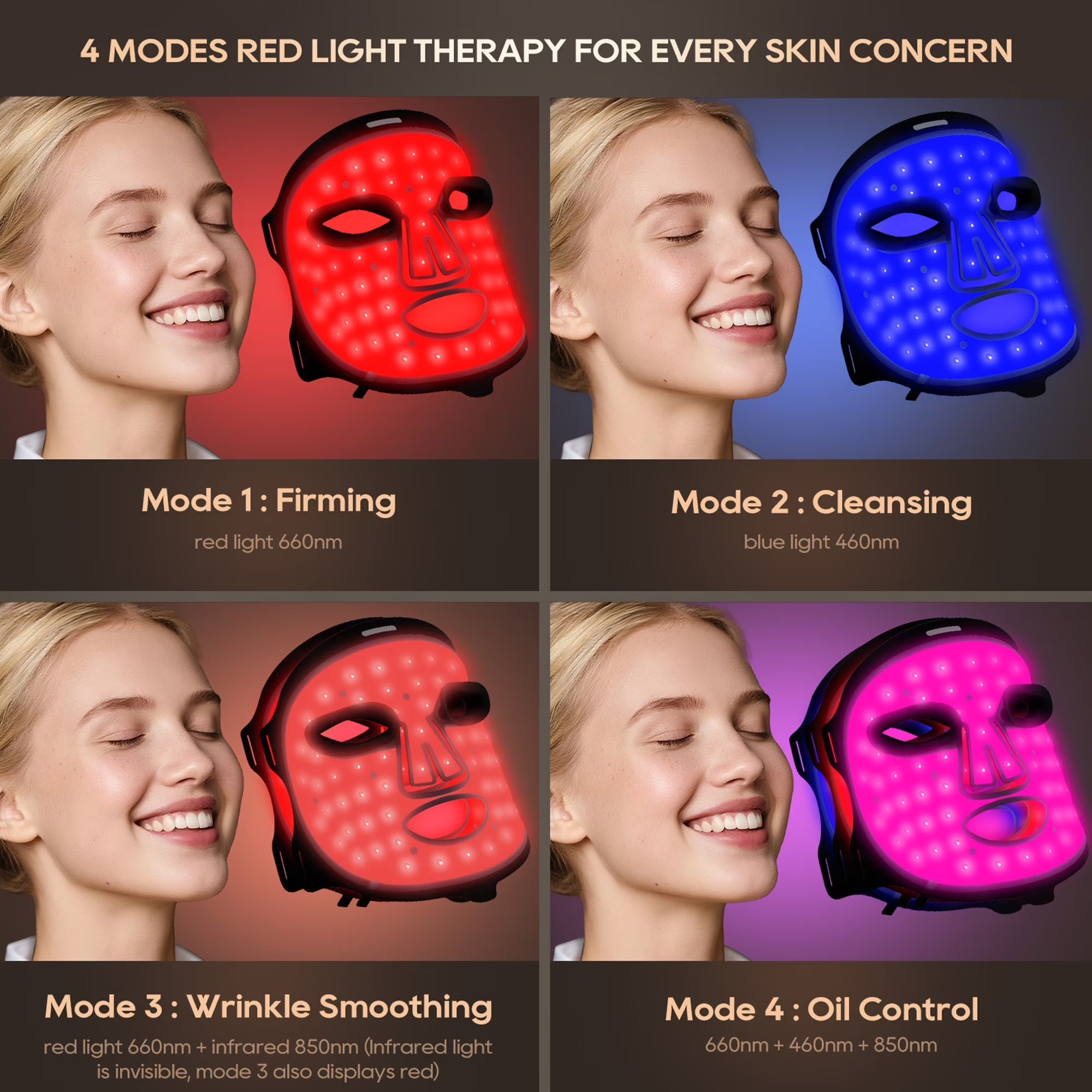 Red Light Therapy Mask for Face – 4‑Mode LED Light Therapy with Remote, Portable Skin Rejuvenation Device for Home & Travel