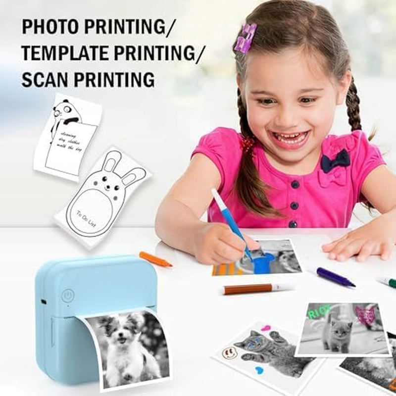 Mini Blue-Tooth Printer, Wireless Sticker Printer with 10 Rolls Paper for Iphone/Android