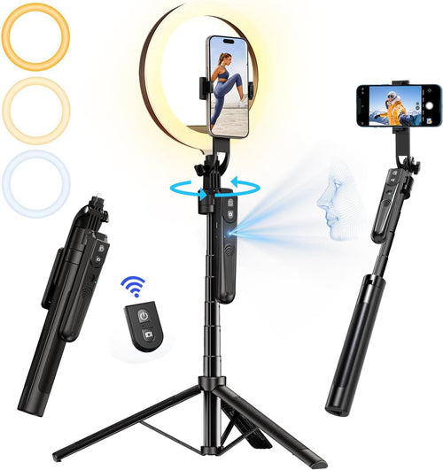 70.9" Auto Face Tracking Tripod with 360 Rotation & 10" Ring Light, Phone Tripod & Selfie Stick with Remote for Cell Phone 4"-7", Motion Sensor for Live Stream Vlog Video Recording