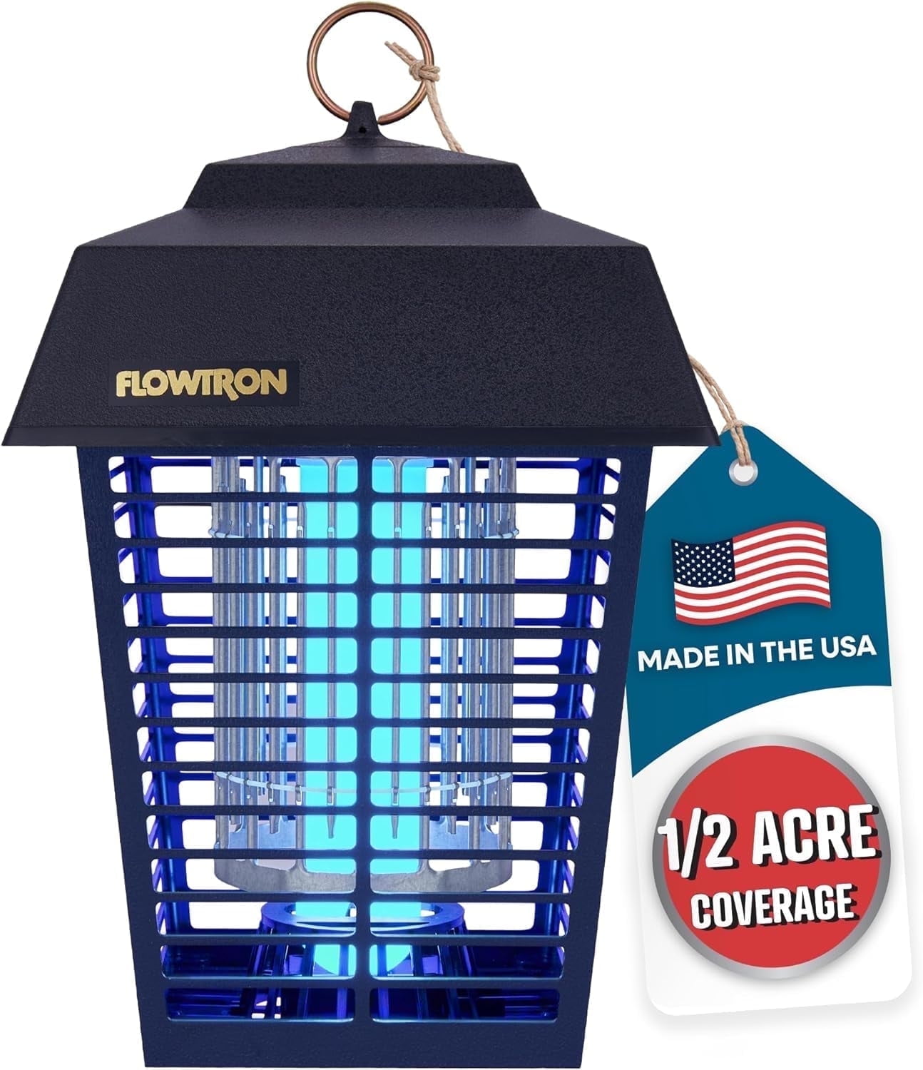 Electric Bug Zapper Outdoor Insect Killer Lantern, 1/2 Acre Coverage, 15W UV Light, Black