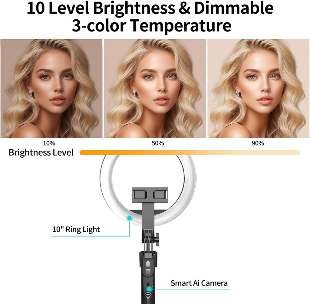 70.9" Auto Face Tracking Tripod with 360 Rotation & 10" Ring Light, Phone Tripod & Selfie Stick with Remote for Cell Phone 4"-7", Motion Sensor for Live Stream Vlog Video Recording