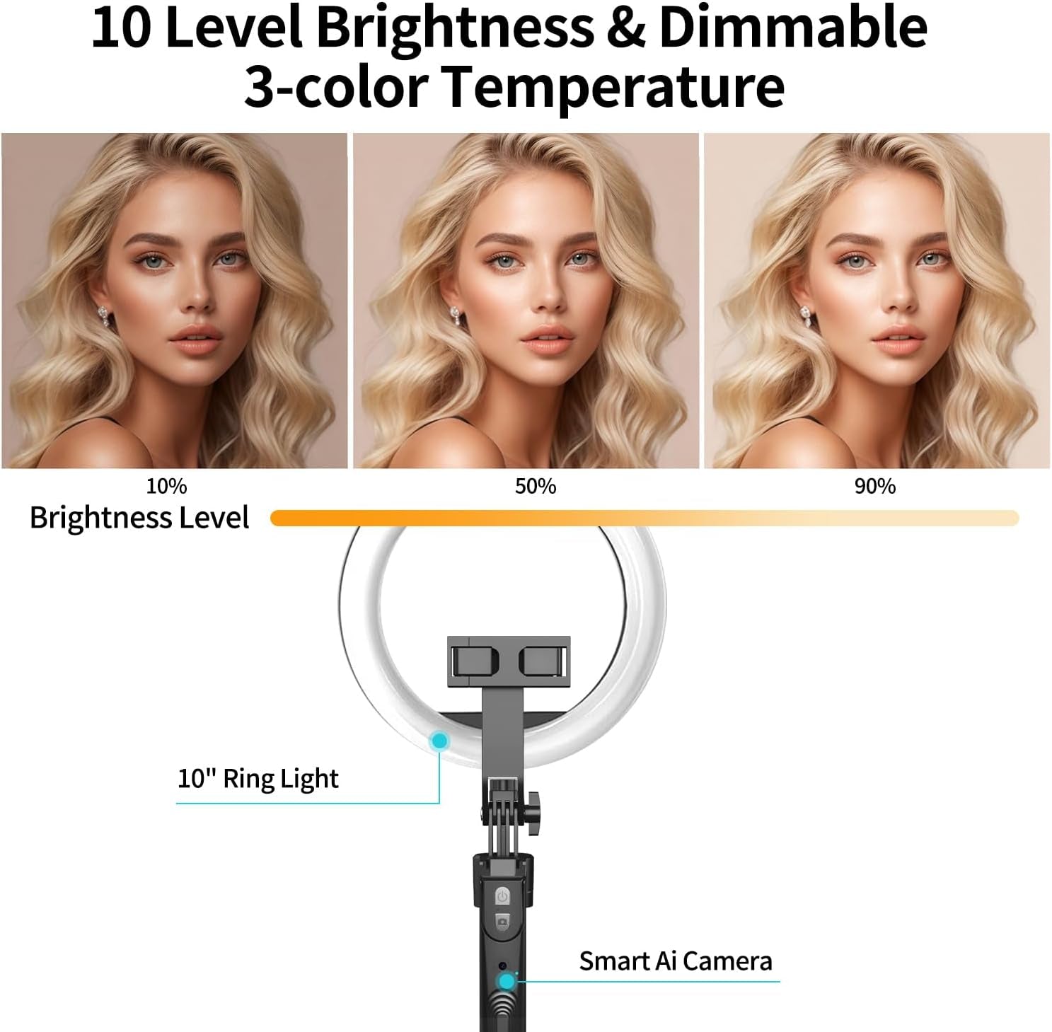 70.9" Auto Face Tracking Tripod with 360 Rotation & 10" Ring Light, Phone Tripod & Selfie Stick with Remote for Cell Phone 4"-7", Motion Sensor for Live Stream Vlog Video Recording