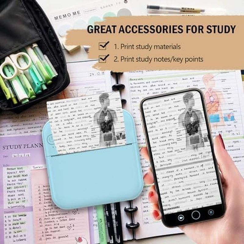 Mini Blue-Tooth Printer, Wireless Sticker Printer with 10 Rolls Paper for Iphone/Android