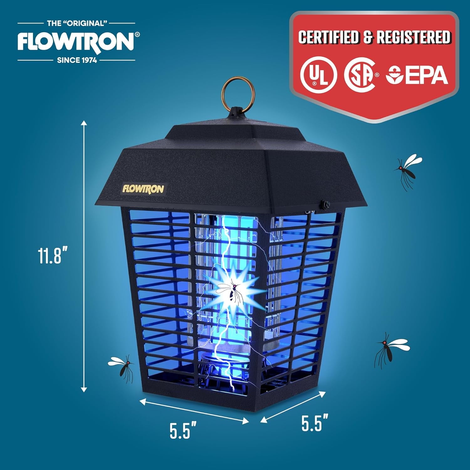 Electric Bug Zapper Outdoor Insect Killer Lantern, 1/2 Acre Coverage, 15W UV Light, Black
