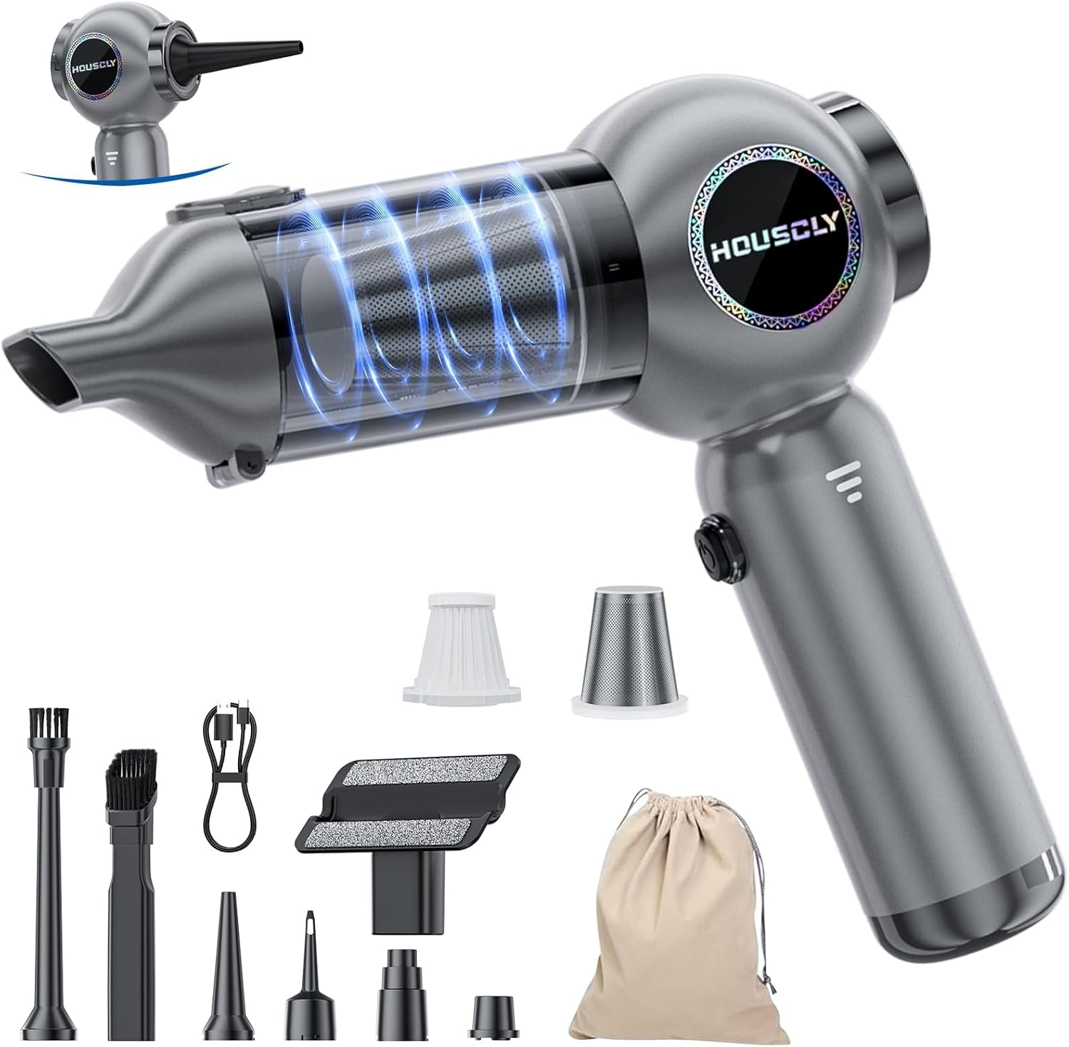 Handheld Car Vacuum Portable Cordless 25000Pa High Power Small Mini Hand Vacuum Rechargeable 4-In-1 Wireless Handheld Vac for Car Office Desktop Home Cleaning Ideal Gifts for Men & Women